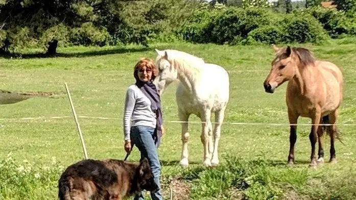 DOMINIQUE ET SES CHEVAUX DEVANT LE GÏTE