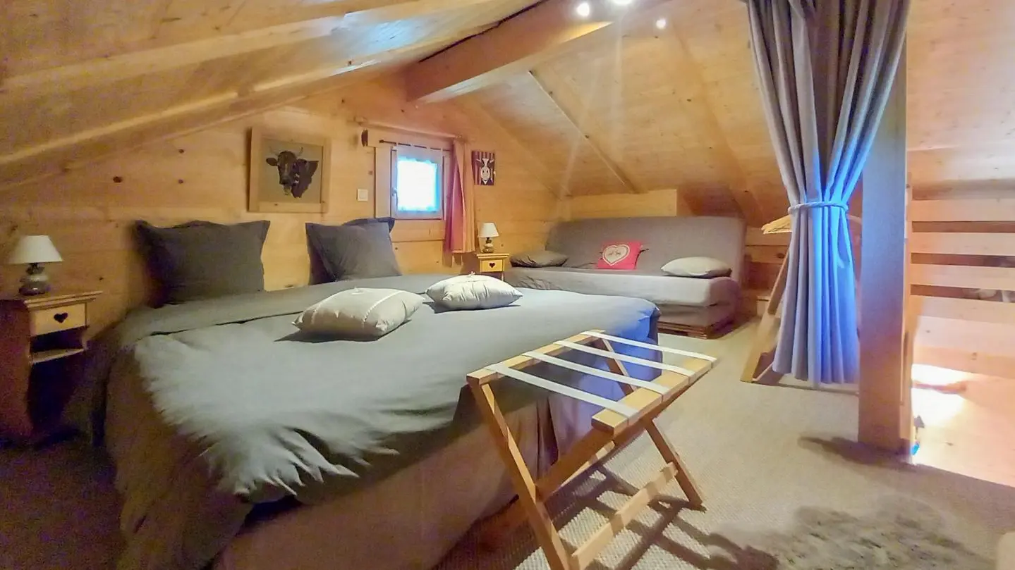 Chambre (lit double et canapé convertible). Espace nuit pouvant être séparé par un rideau.