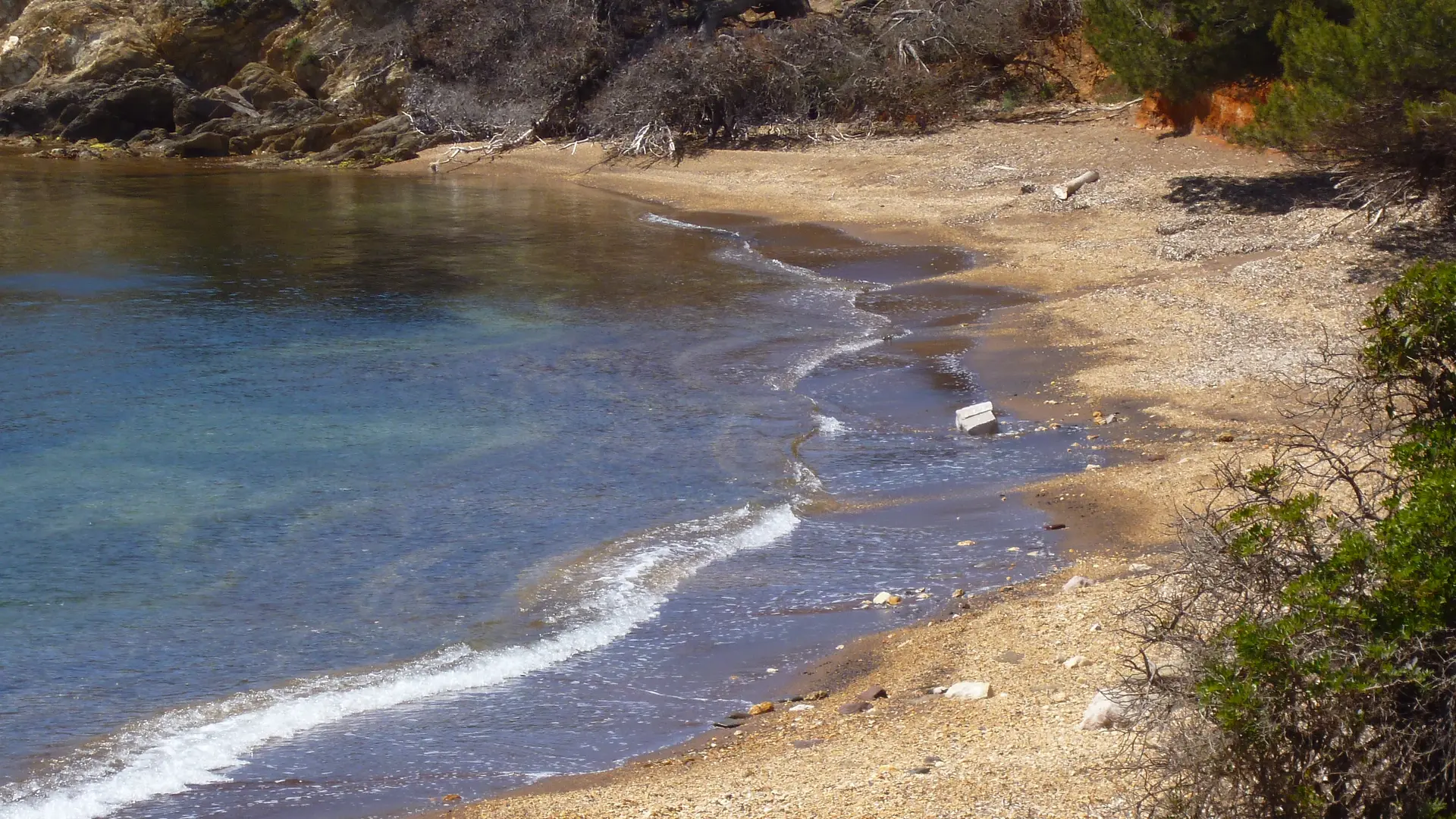 La plage noire du Langoustier à Porquerolles