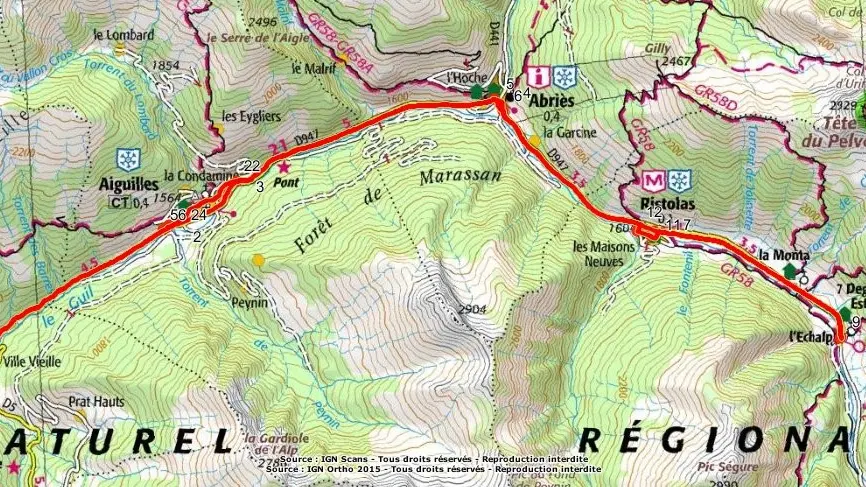 Parcours sur carte IGN