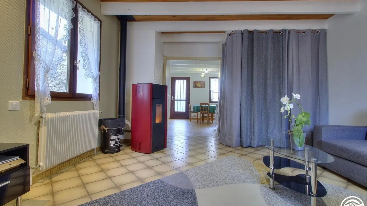 Salon avec poêle à bois