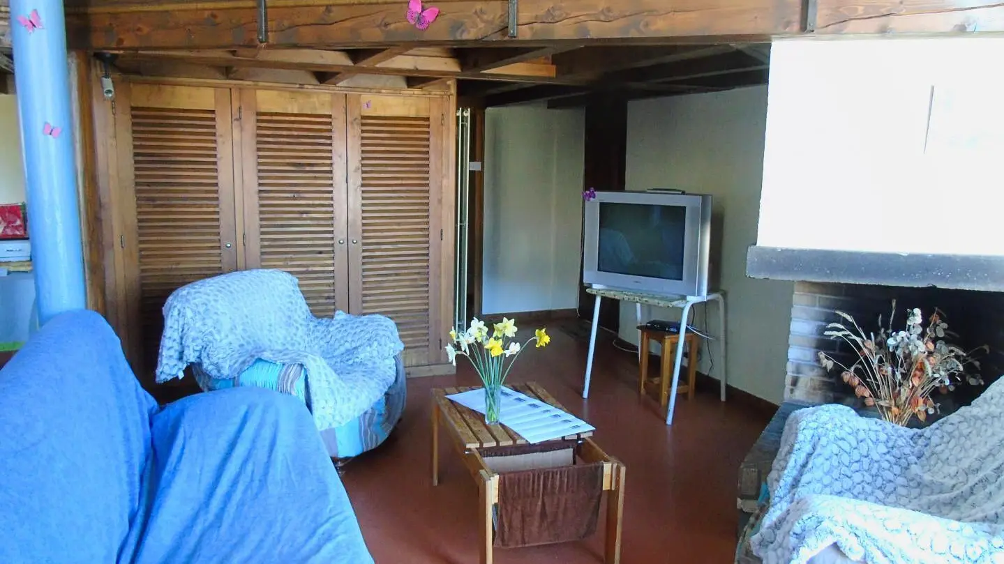 salon avec télévision et canapé convertible