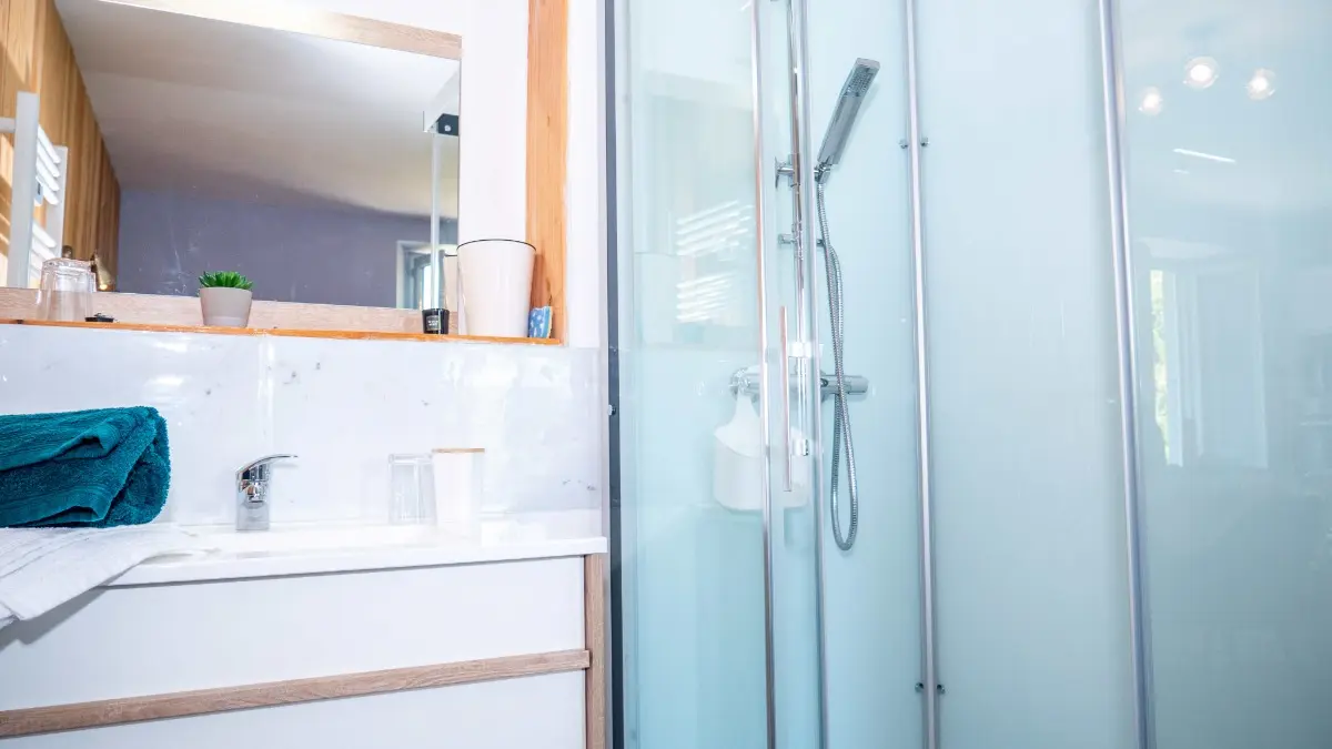 salle de  douche ouverte sur la chambre mais wc séparé