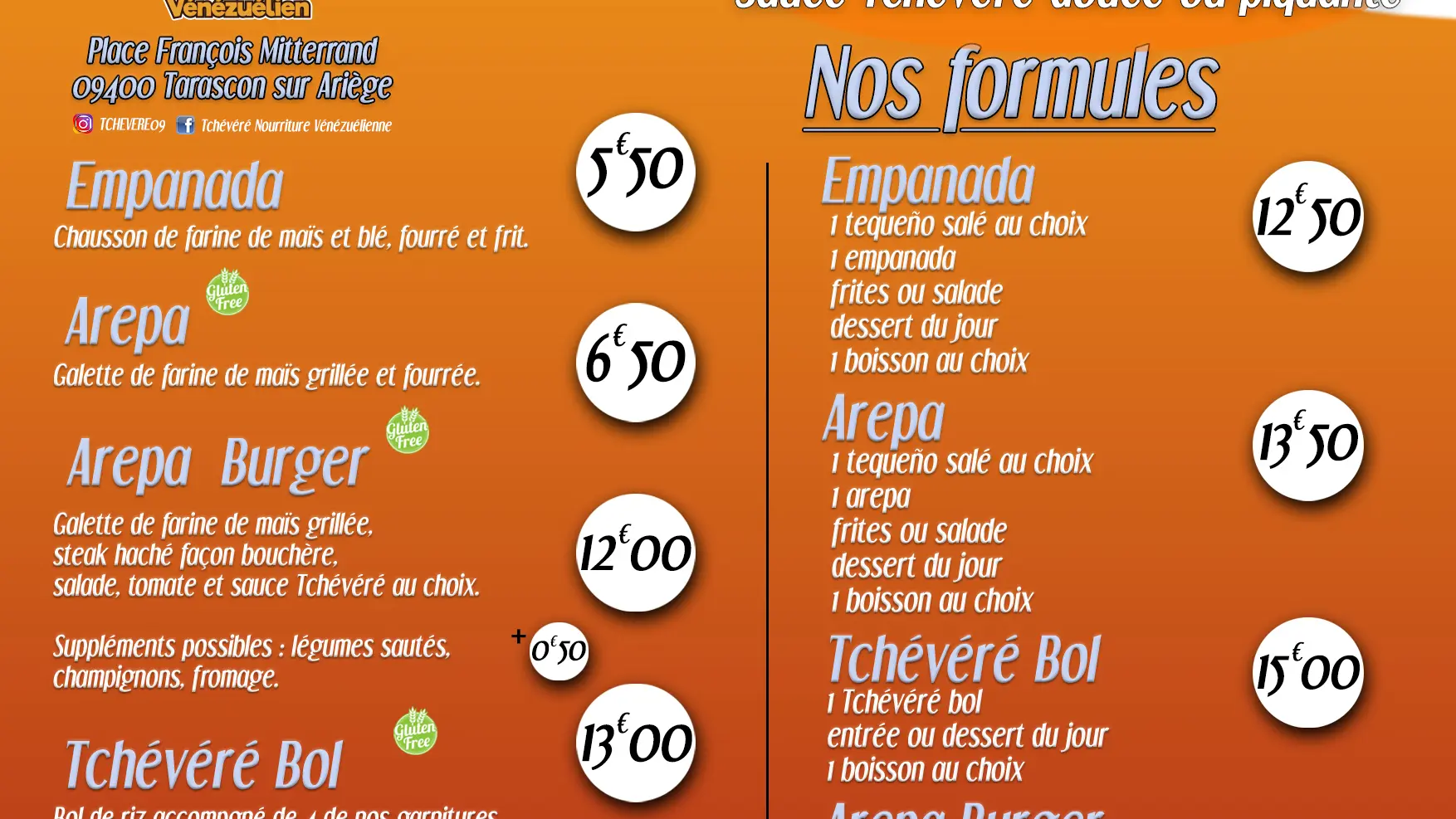 Menus et tarifs