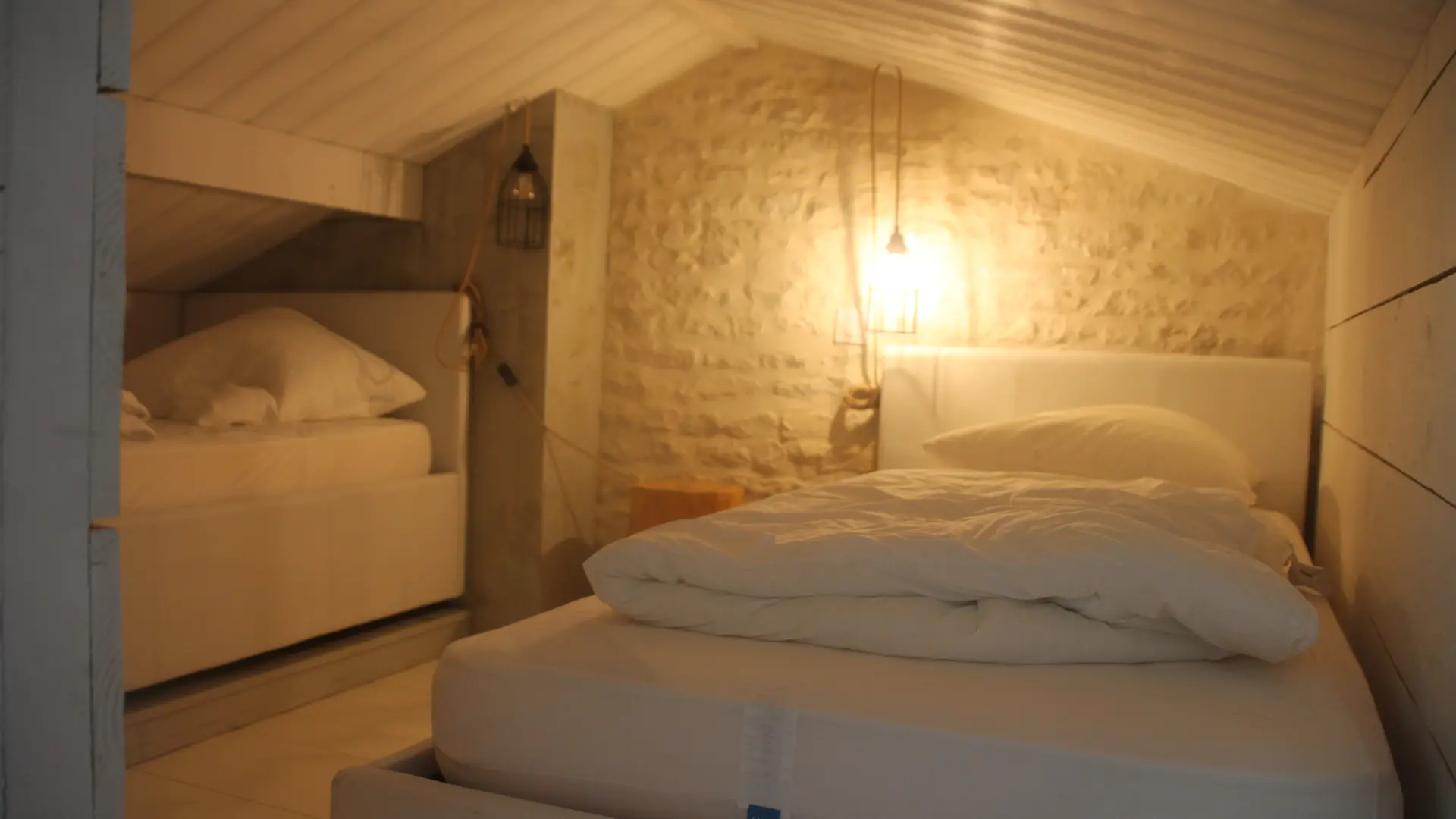 Double bed on mezzanine