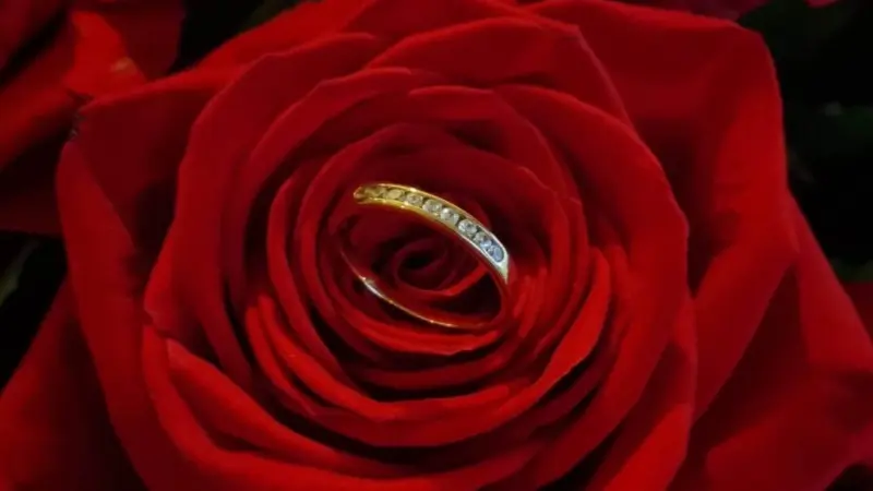 Roses rouges avec une alliance