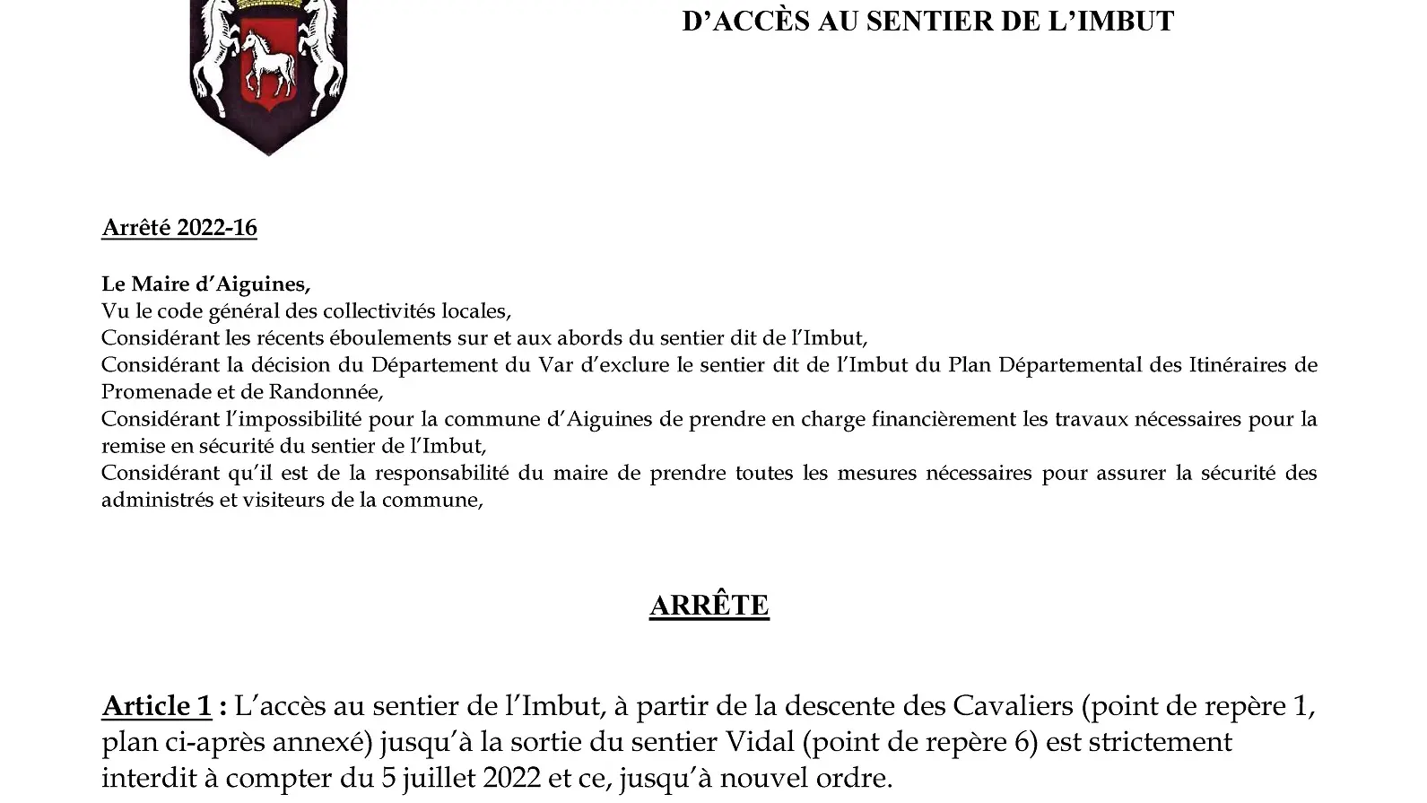 Interdiction d'accès au sentier de l'Imbut