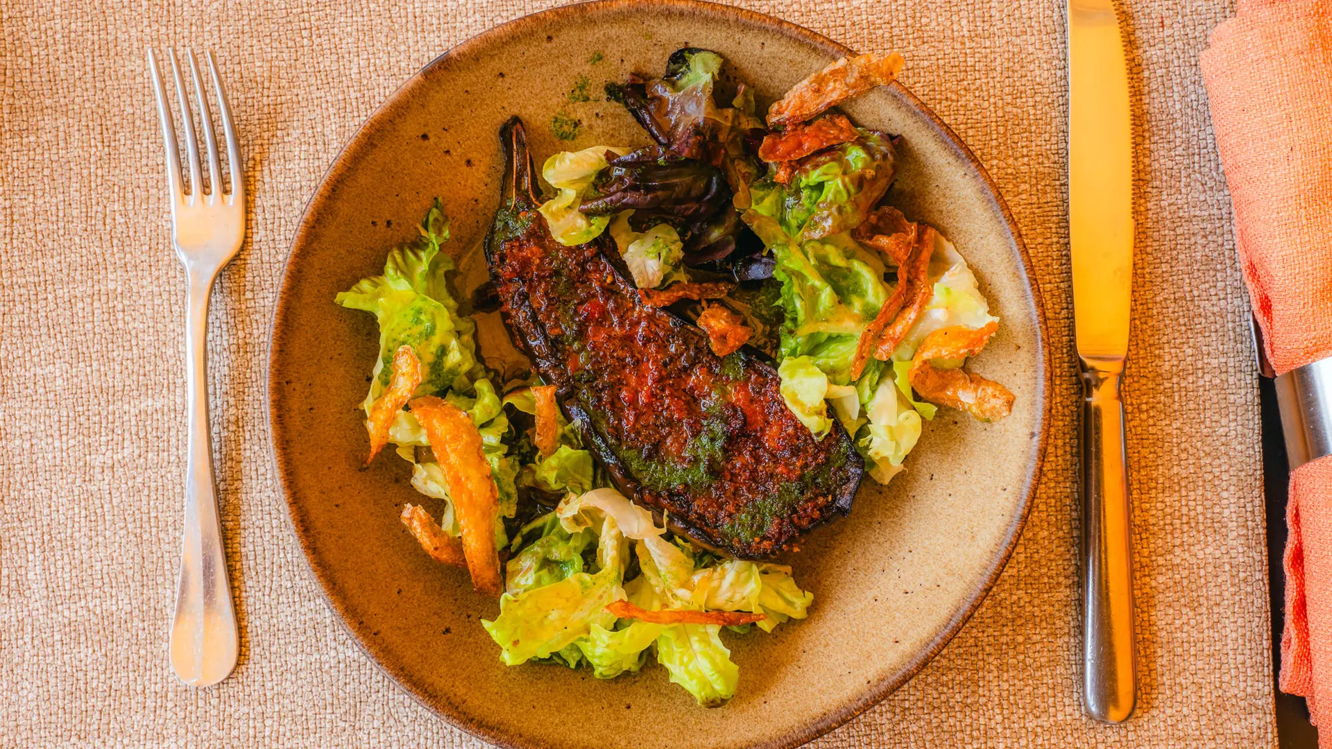 aubergine rôtie en croûte de chorizo