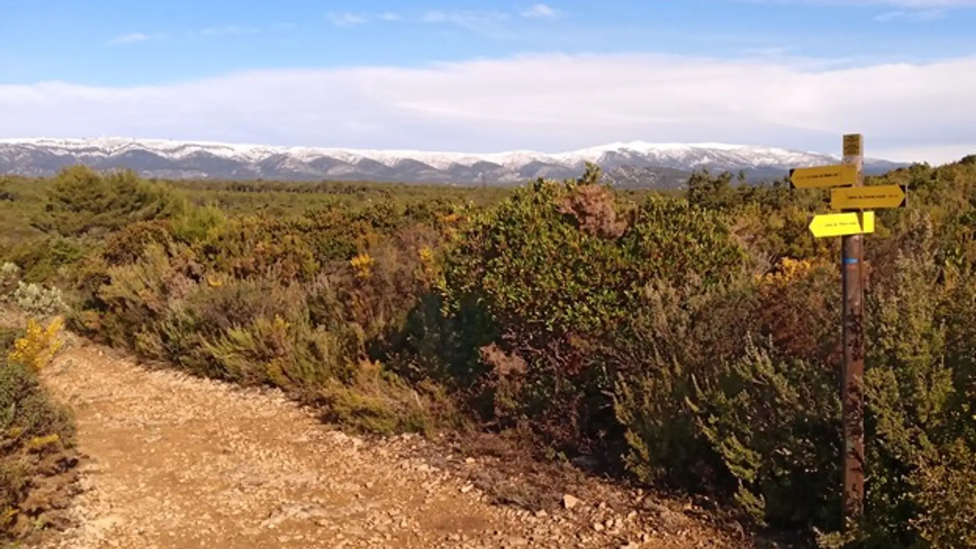 Carrefour de sentiers, avec la Sainte-Baume au fond