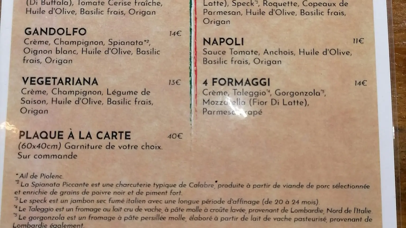 Pizzéria Castel Gandolfo - carte