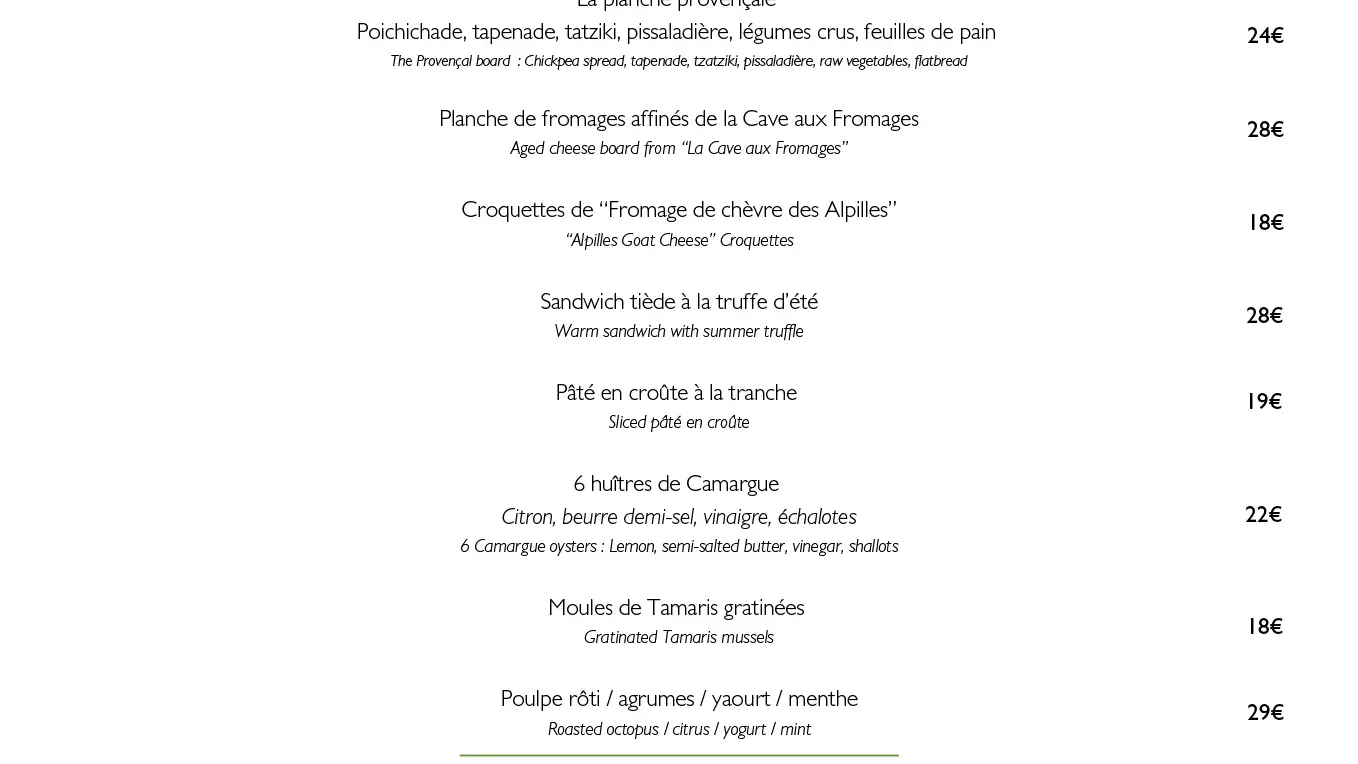 Carte bar tapas LOU PATIO Saint Rémy de provence