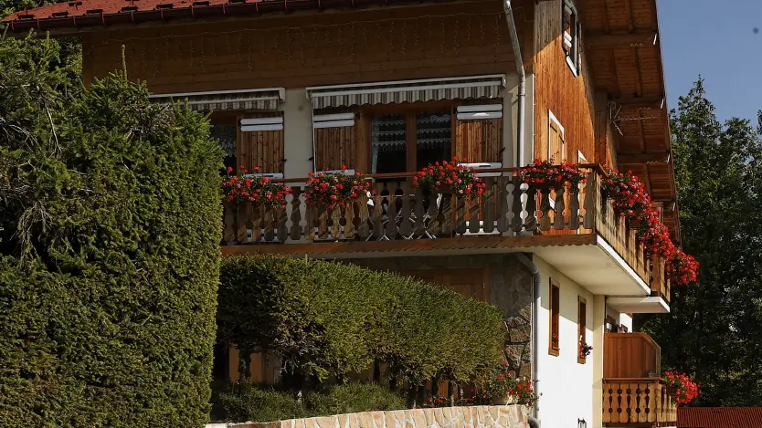 Façade chalet avec parking