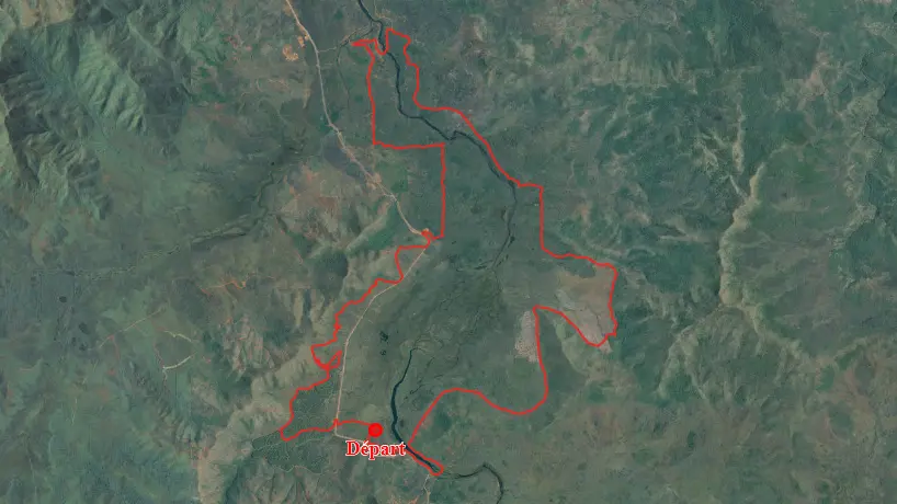 Itinéraire vue du ciel de la Piste 5 au départ de la Rivière des Lacs aux Boucles de Netcha