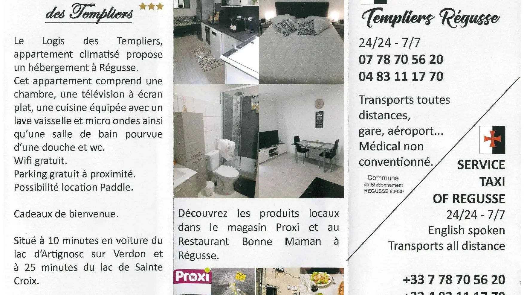 Brochure Taxi Templiers Régusse