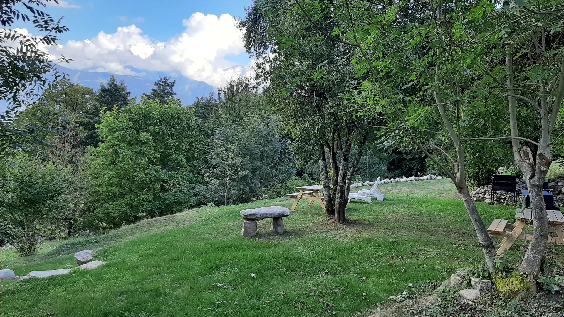 Jardin extérieur vue chaine Mont Blanc