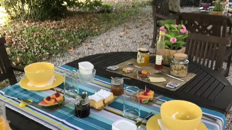 Petit déjeuner sous les platanes à la belle saison