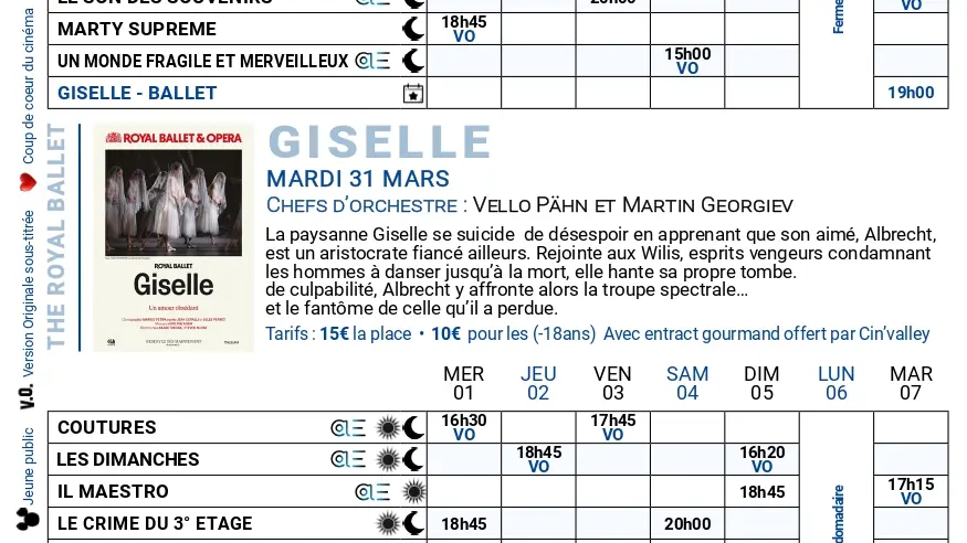 Programme du 25/03 au 07/04/26