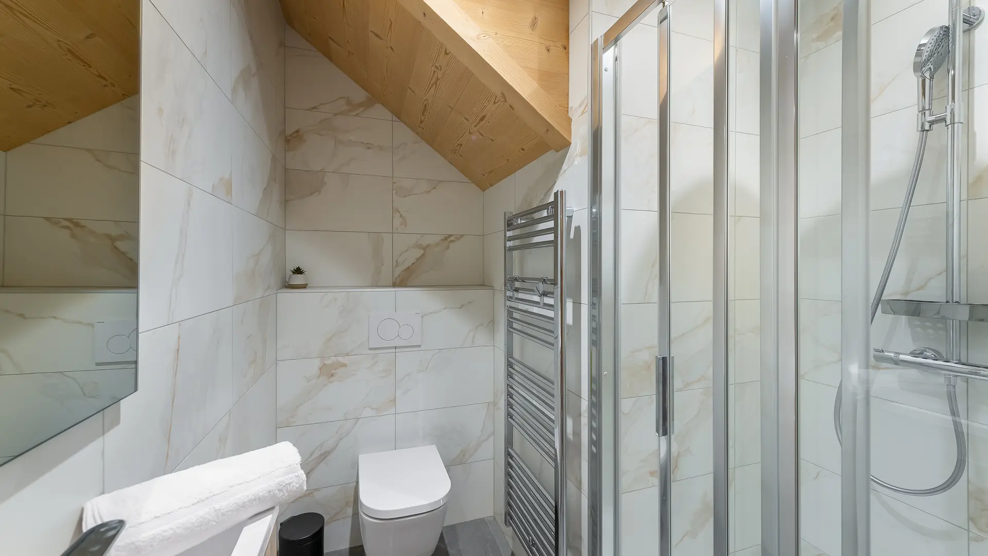Douche, toilettes, sèche serviettes