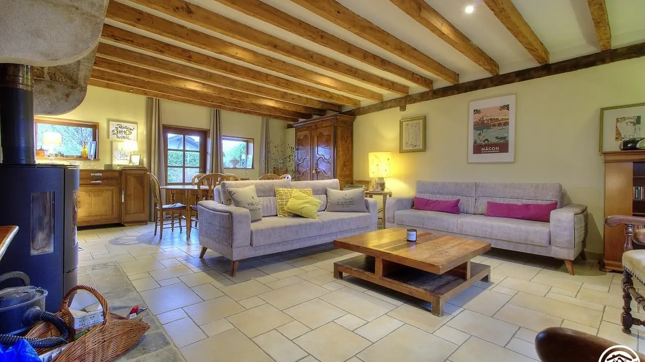Salon avec poêle à bois