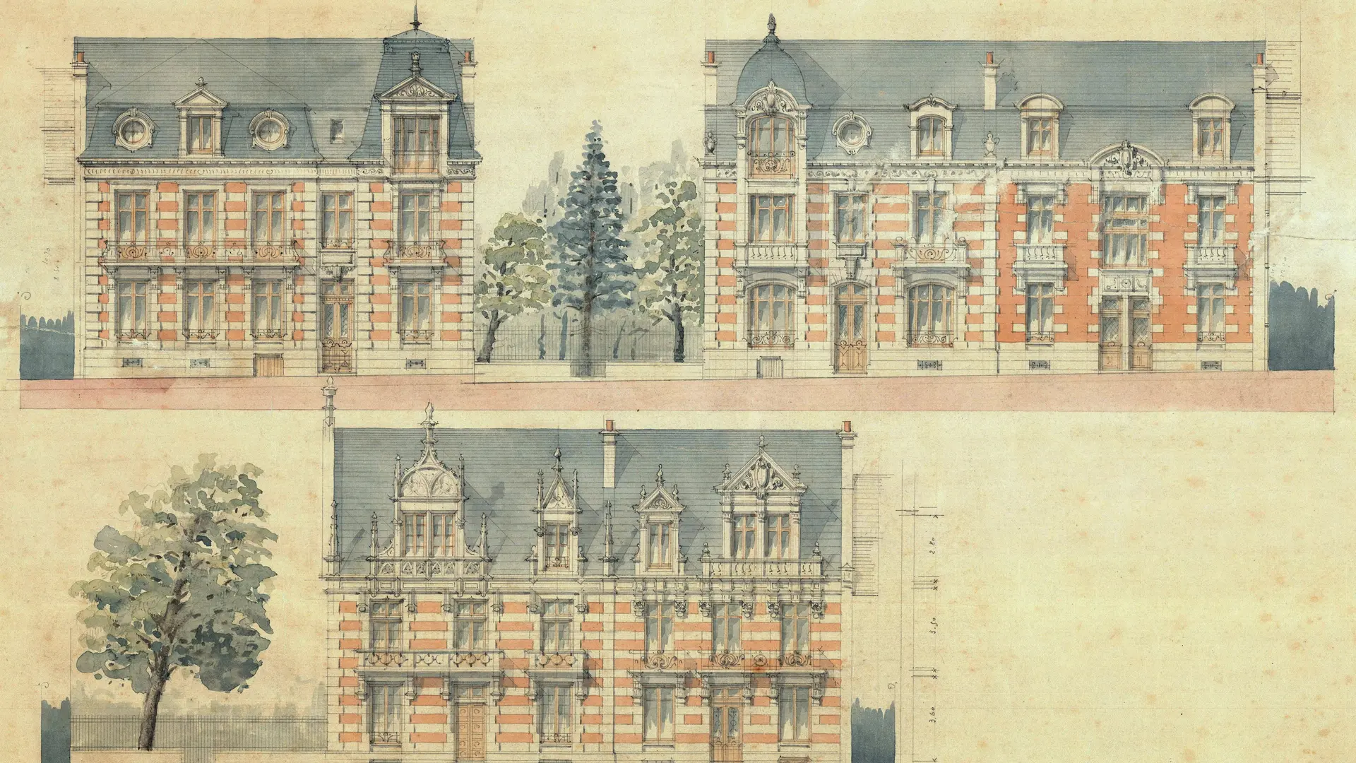 Dessin au crayon aquarellé, vers 1895