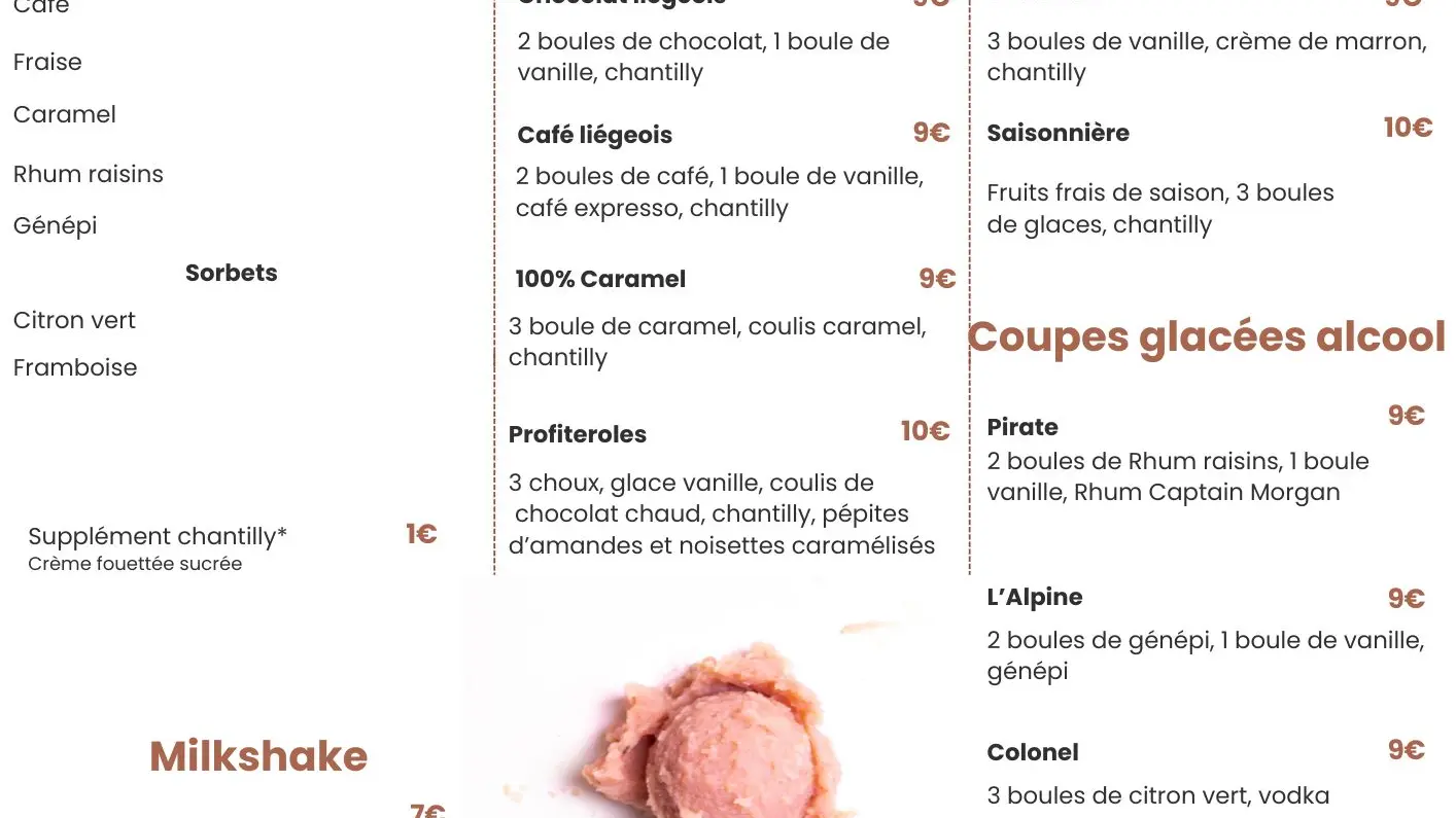 menu sucré