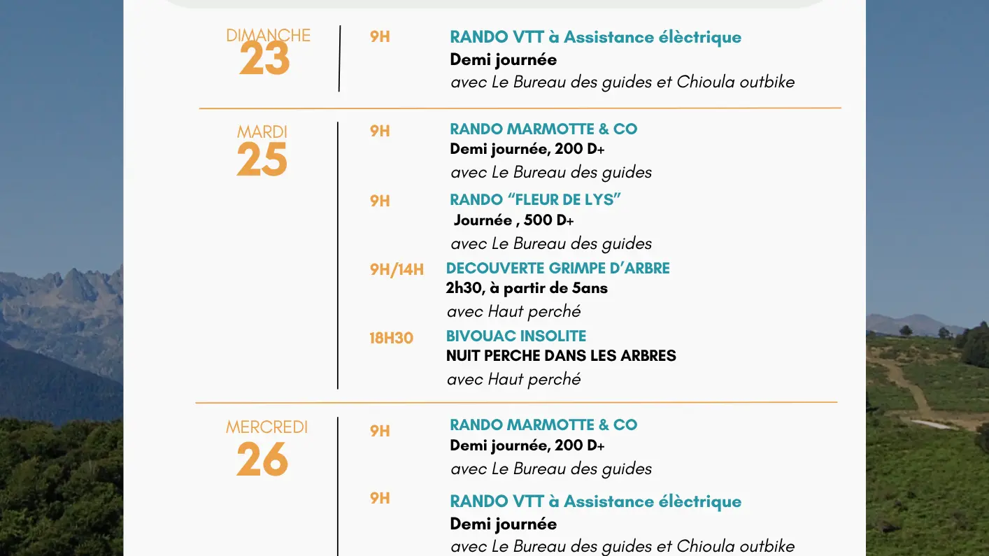 Les activités en été à la station du Chioula - 23 au 29 août