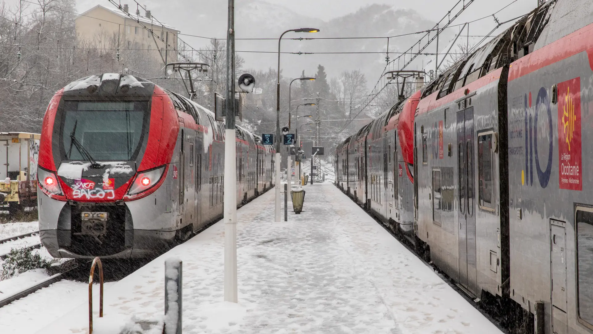 Ax-les-Thermes railway station under the snow