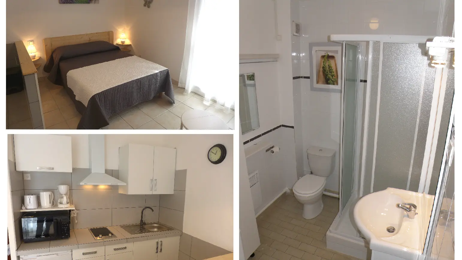 Espace couchage, cuisine et salle de bains