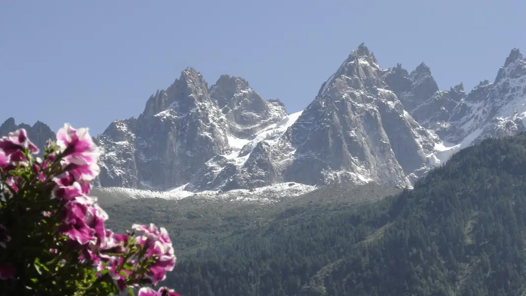 Depuis la terrasse,les aiguilles de Chamonix