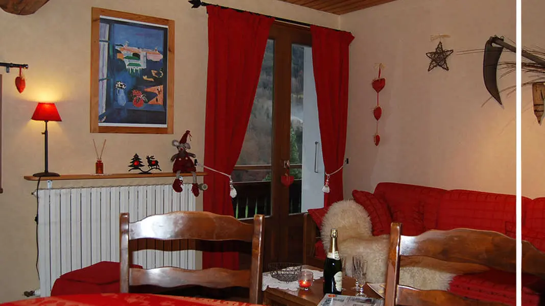 Pièce principale (coin repas, coin salon tv, wifi, bibliothèque, lecteur DVD)