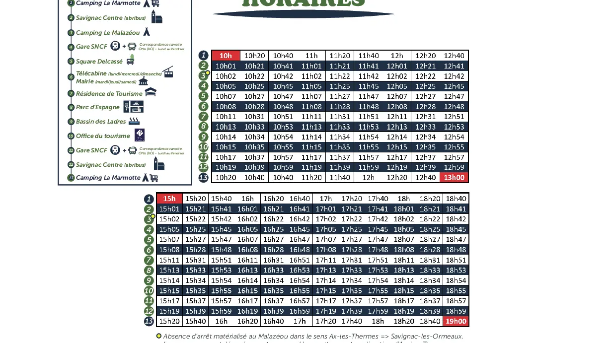 Horaires Navette estivale « SAVIGN’AX » entre Savignac-les-Ormeaux_Ax-les-Thermes