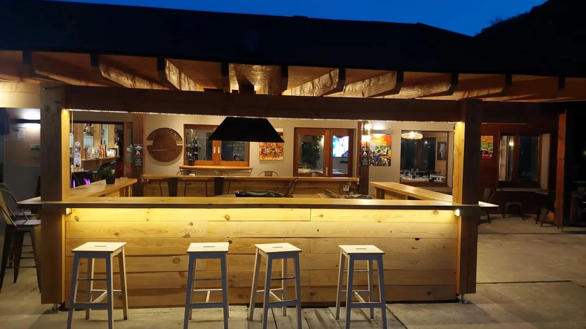 Outdoor terrace at night