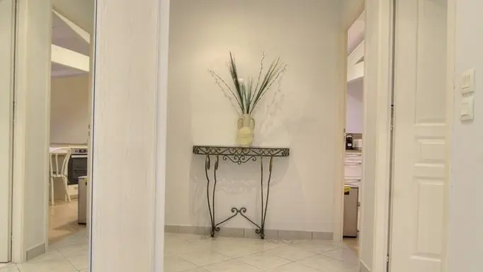 L'accès à la pièce de vie se fait par un hall avec placard mural.