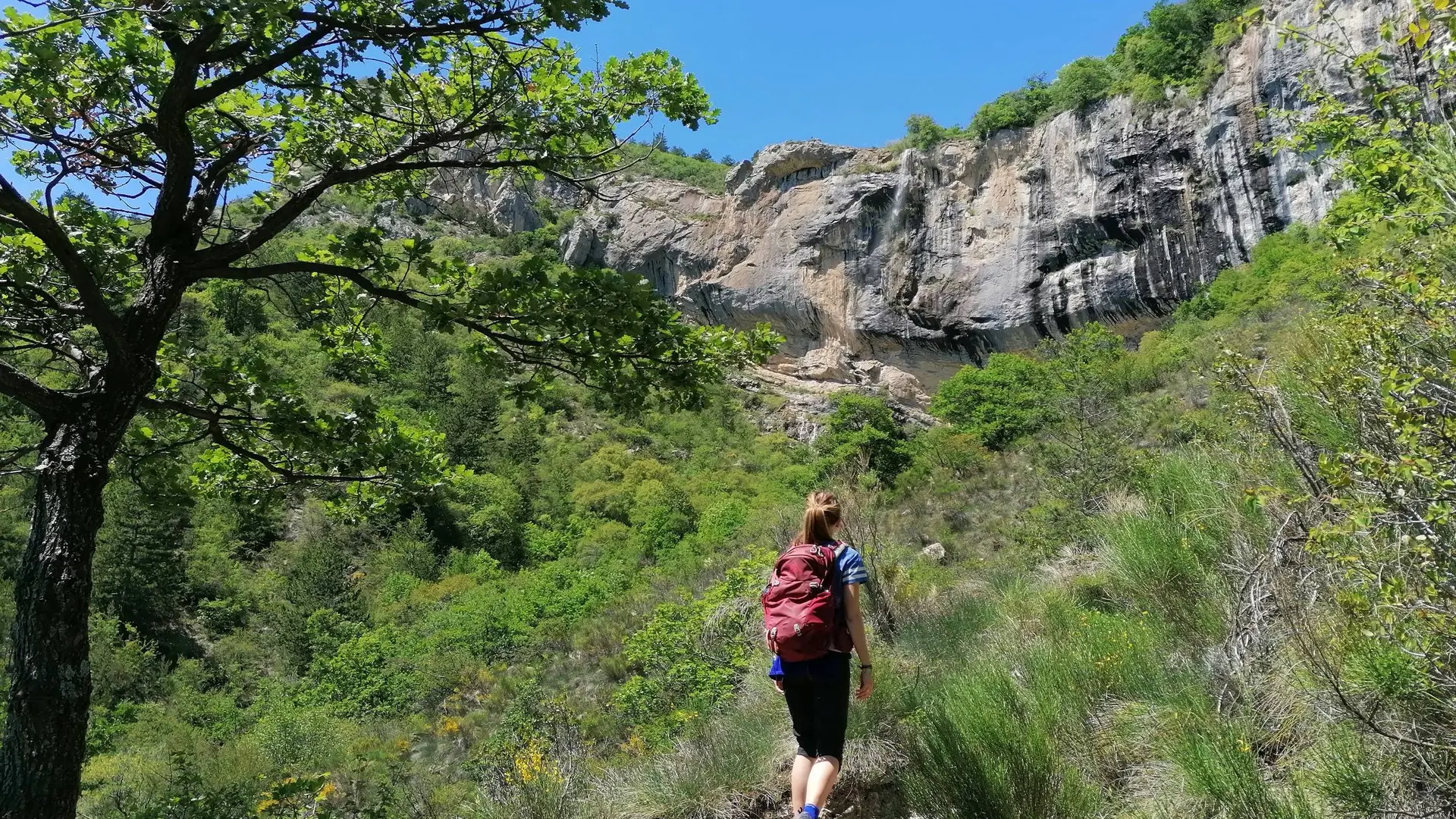 Agréable sentier sous les falaises
