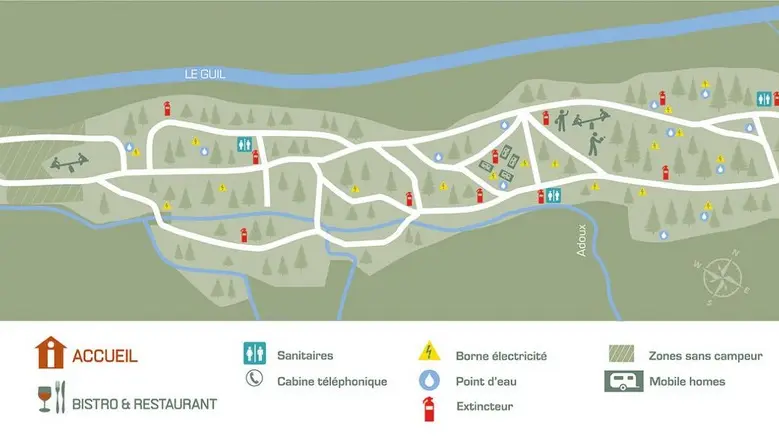 Intérieur camping en été -carte du camping