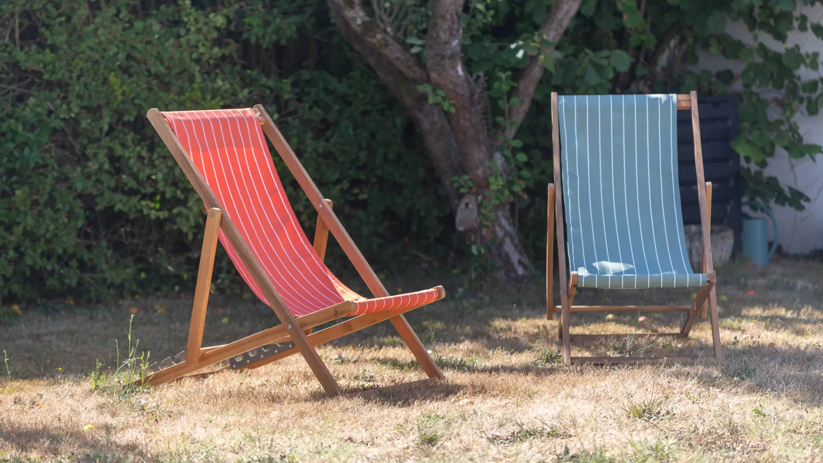 Tumbonas en el jardín