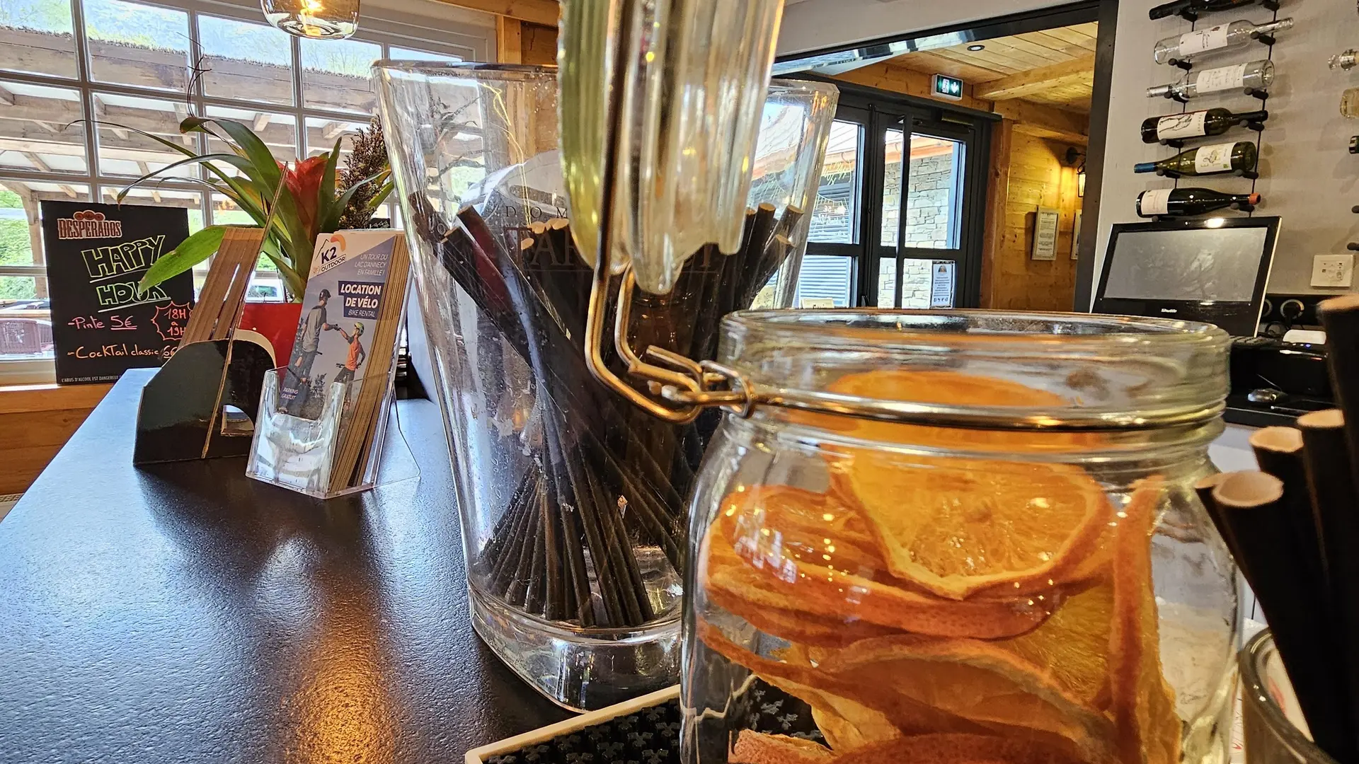 counter and jar of citrus
