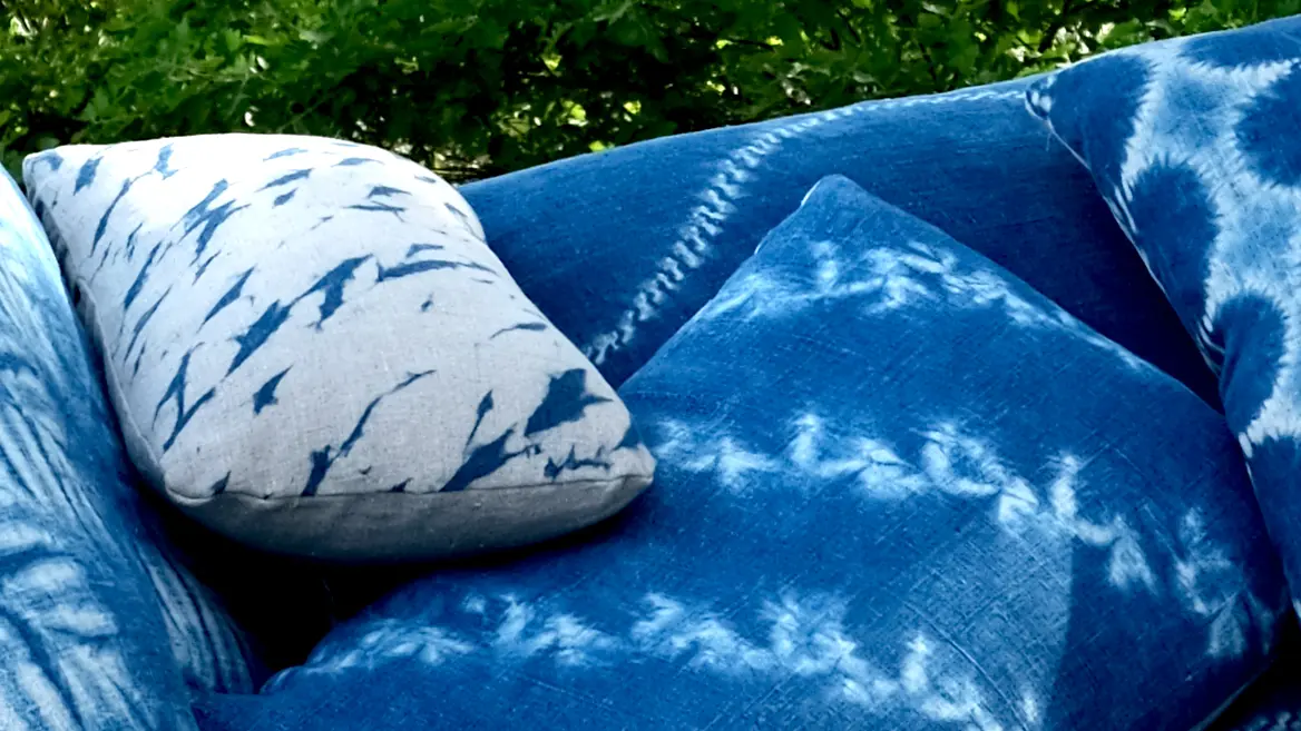 Shibori d'indigo sur lin et chanvre