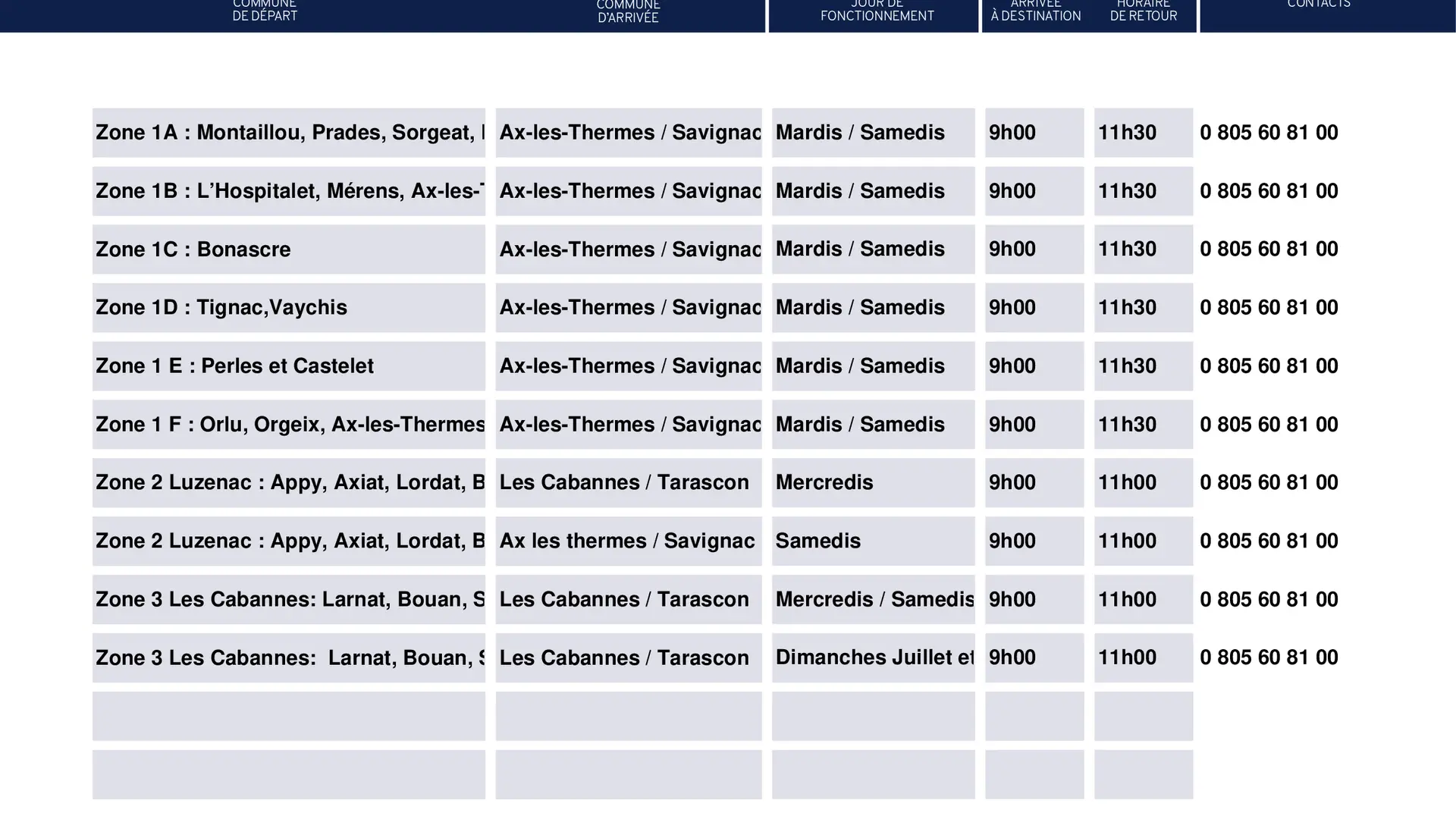 On-demand transport in the Ax Valleys – Timetables