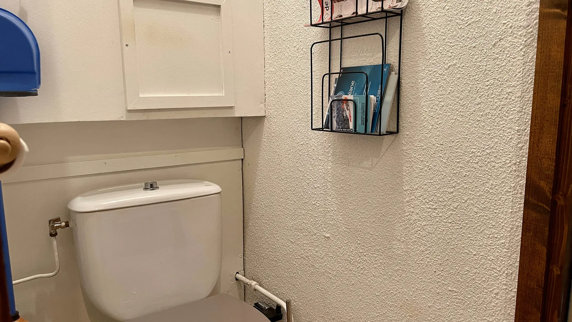 Toillettes séparées avec porte-revues et rangement pour balais