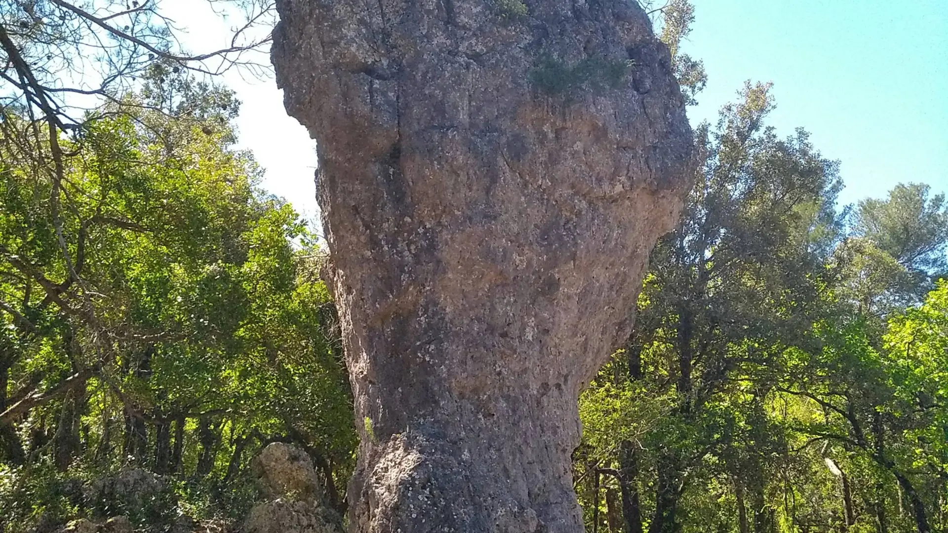 Grand rocher type aiguille aux abords du sentier