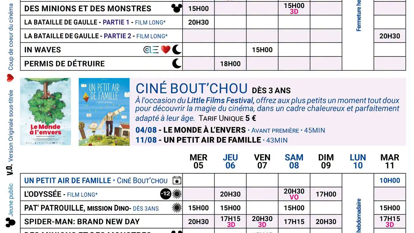 PROGRAMME DU 29 JUILLET AU 11 AOUT