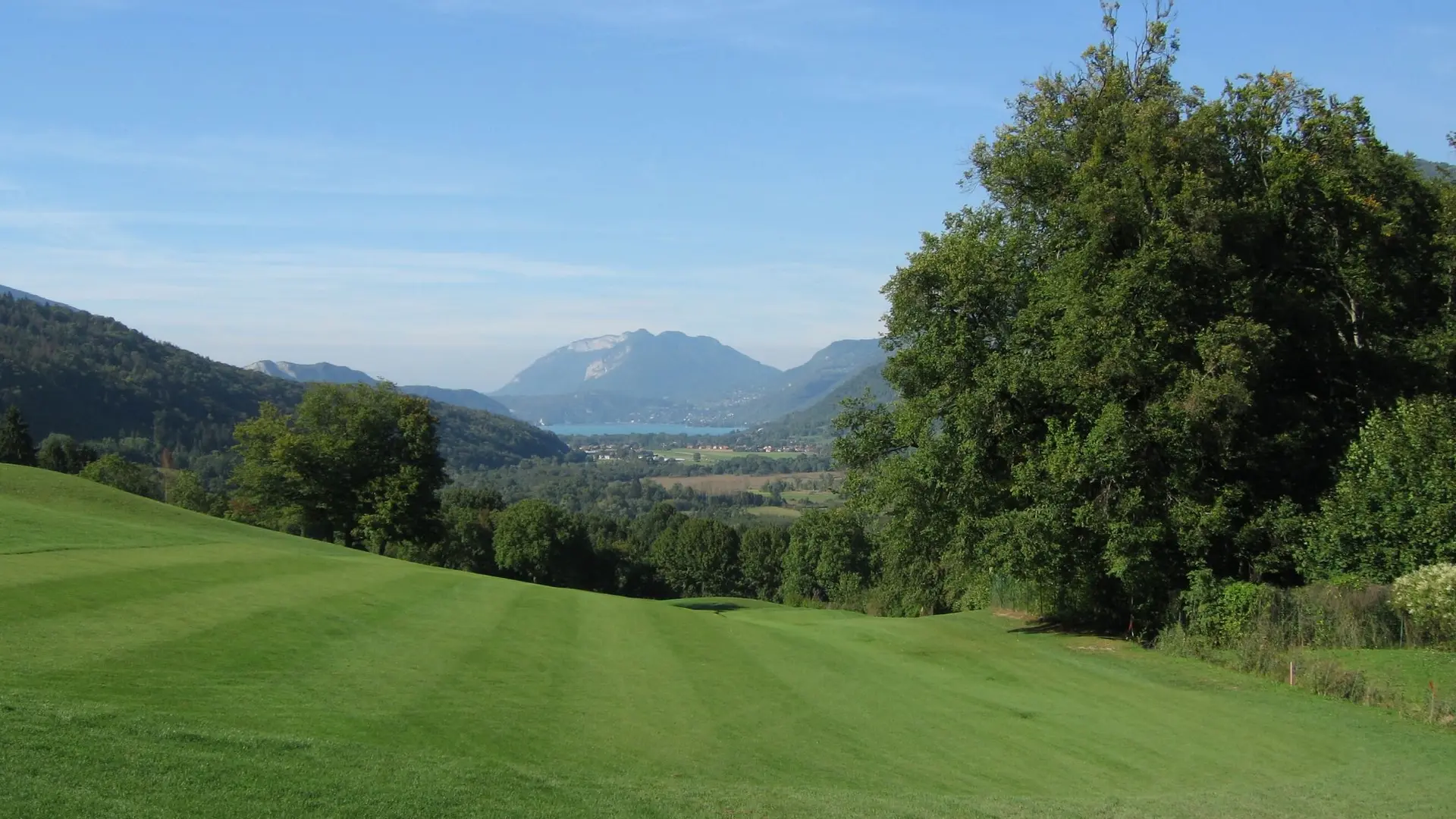 arbres et vue sur le lac depuis le golf