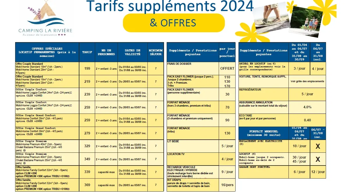 tarifs suppléments 2024