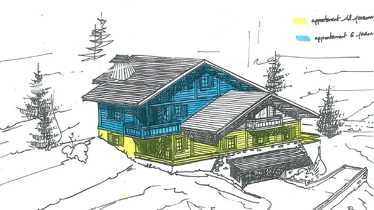 Situation du gite dans le chalet en jaune