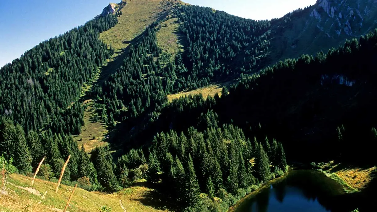 Le lac et le Pic de la Corne vus du Col de Crève Coeur