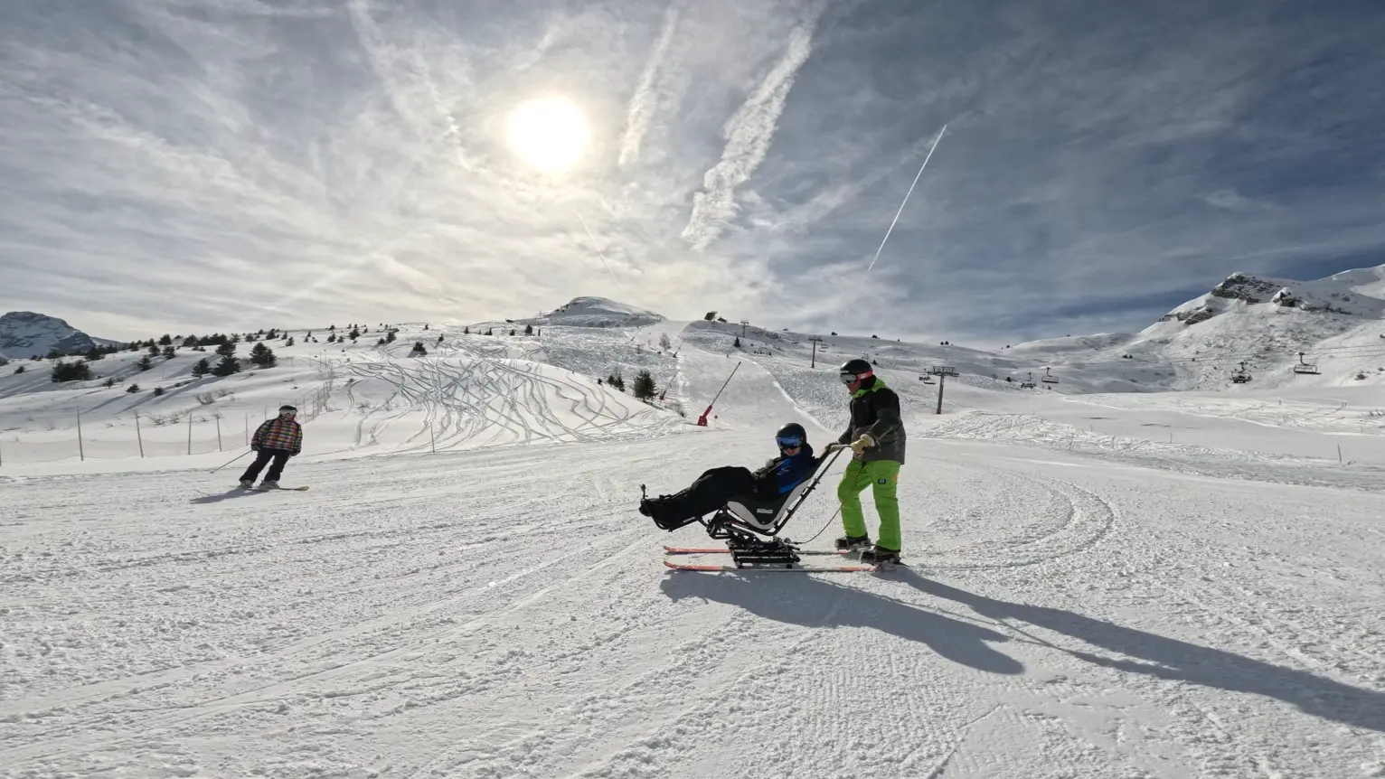 Tandemski sur les pistes du domaine skiable du Grand-Bornand