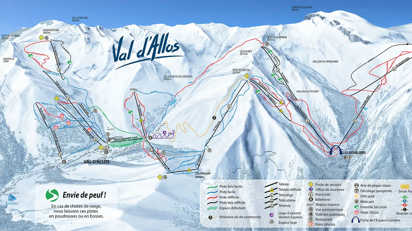 Plan des pistes Val d'Allos Espace Lumière en date du 30 avril 2024