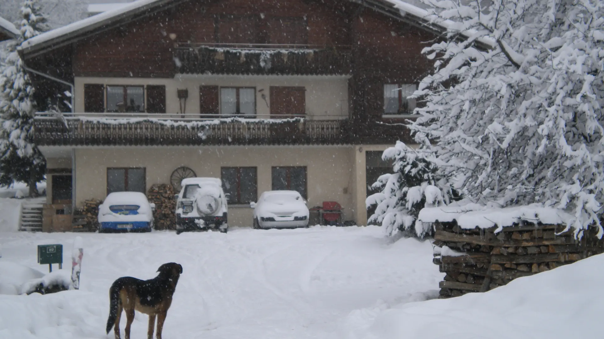 Chalet sous la neige