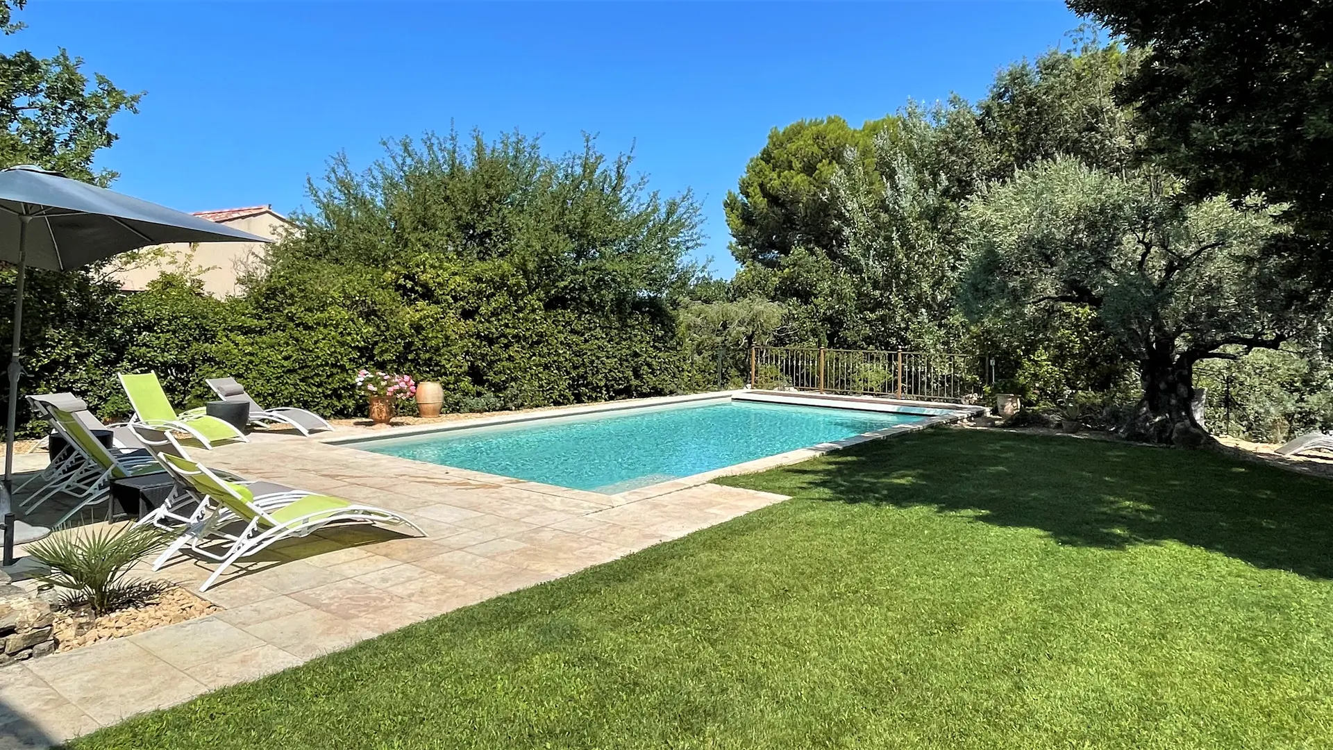 Piscine et jardin ombragé